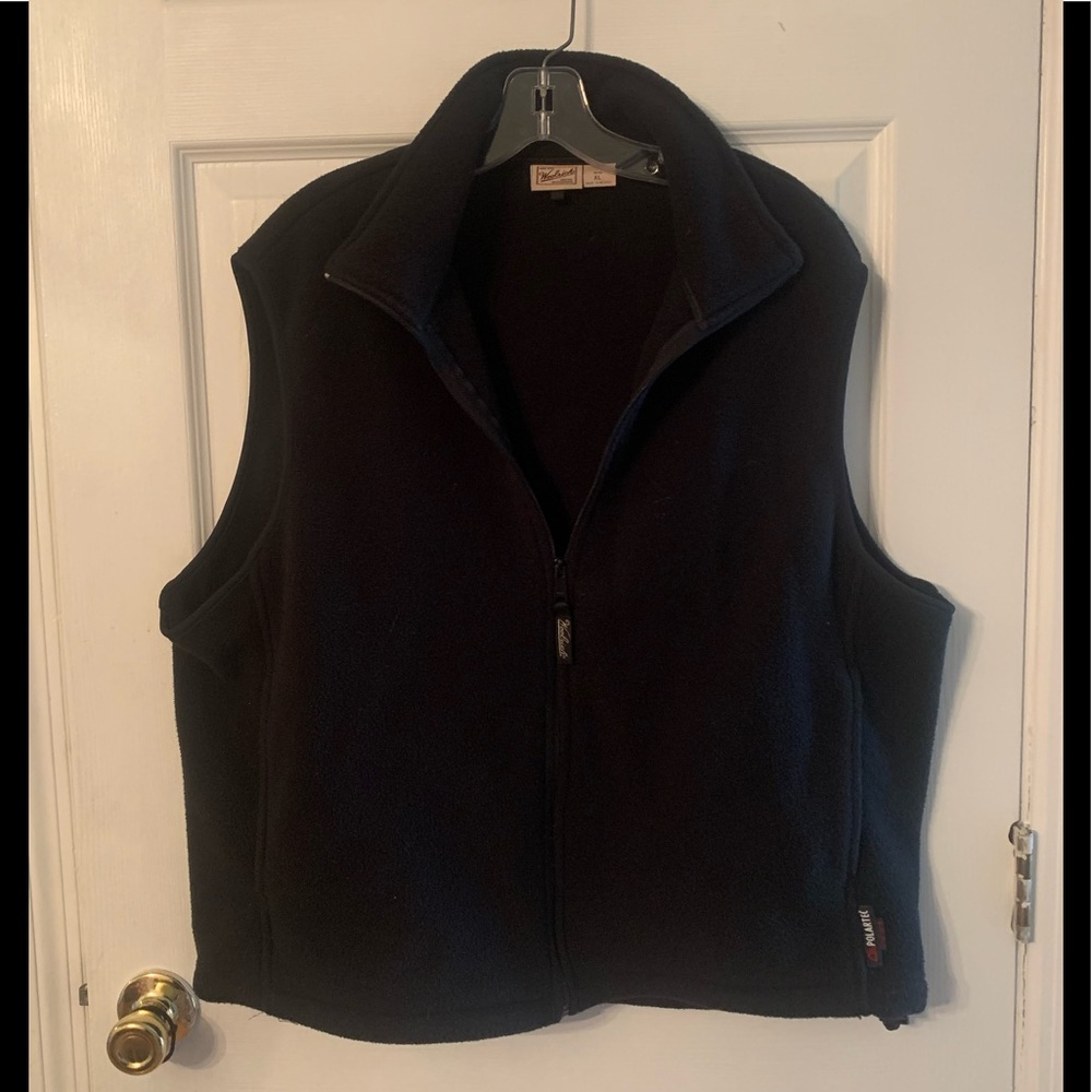 Woolrich Mens XL Vest Polartec Black Full Zip Outdoor Hiking Fleece Pockets EUC
